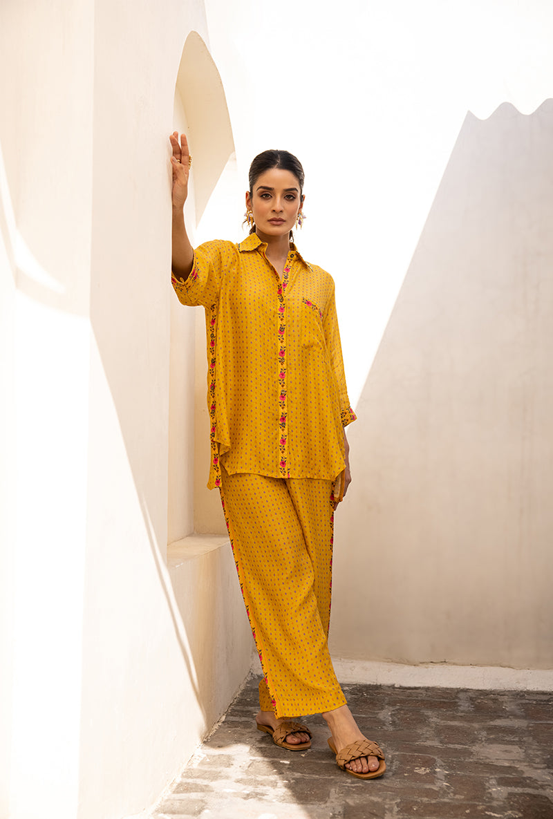 Yellow Side Button Sufia Co-ord Set