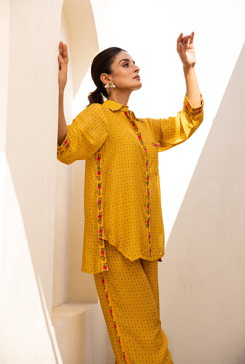 Yellow Side Button Sufia Co-ord Set