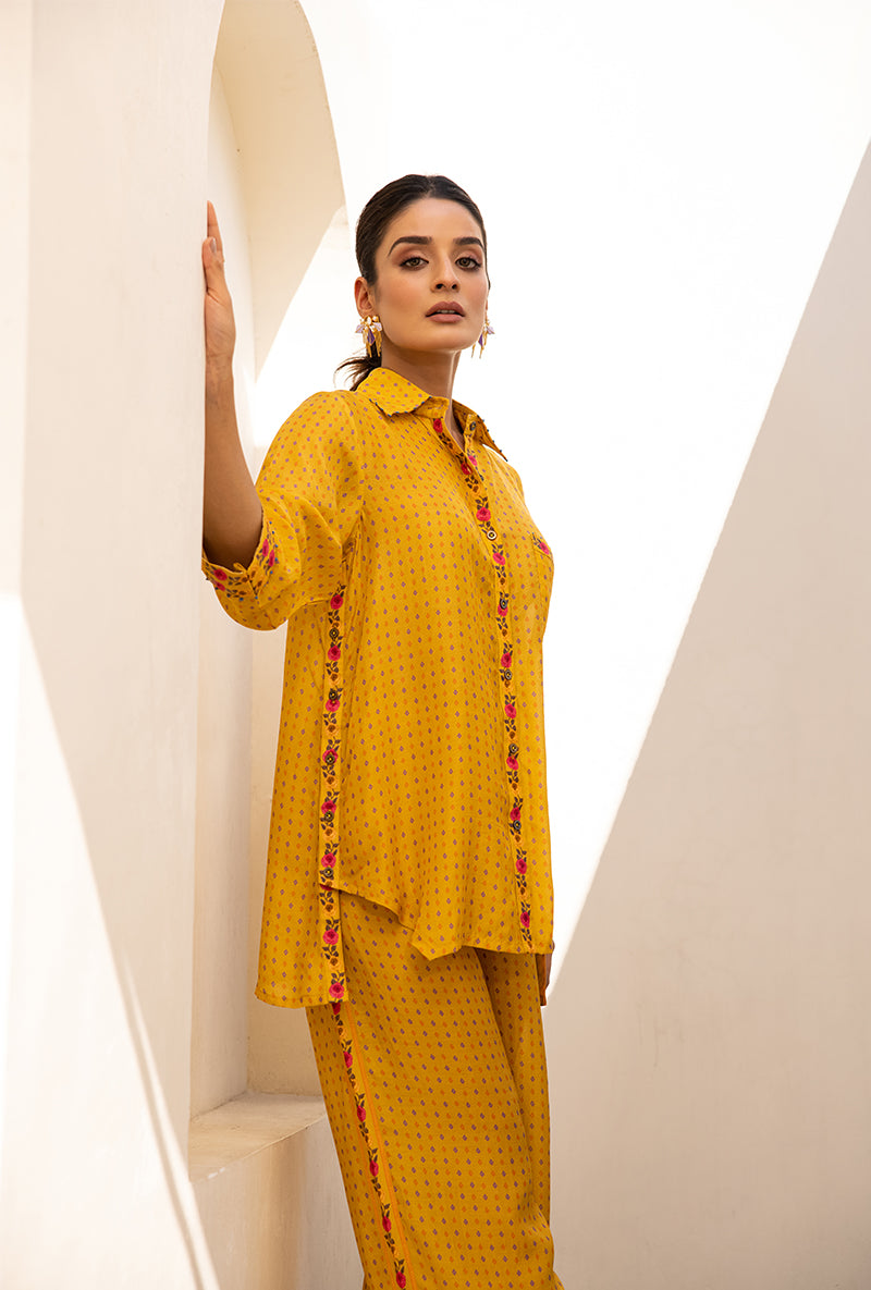 Yellow Side Button Sufia Co-ord Set