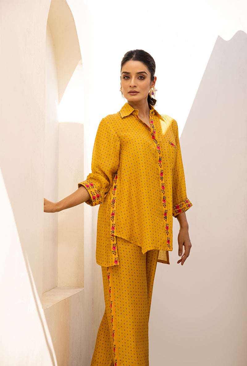 Yellow Side Button Sufia Co-ord Set