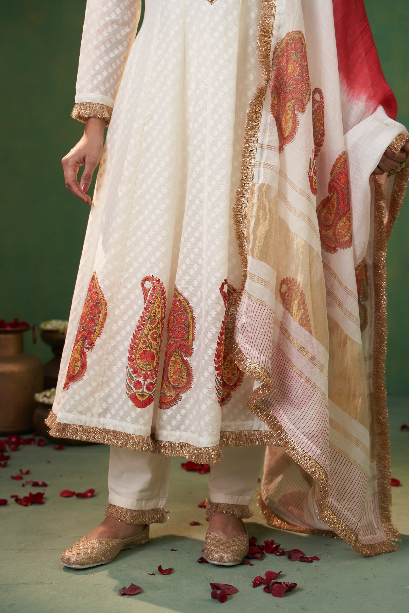 Off White Hand Emroidered Farah Anarkali Set