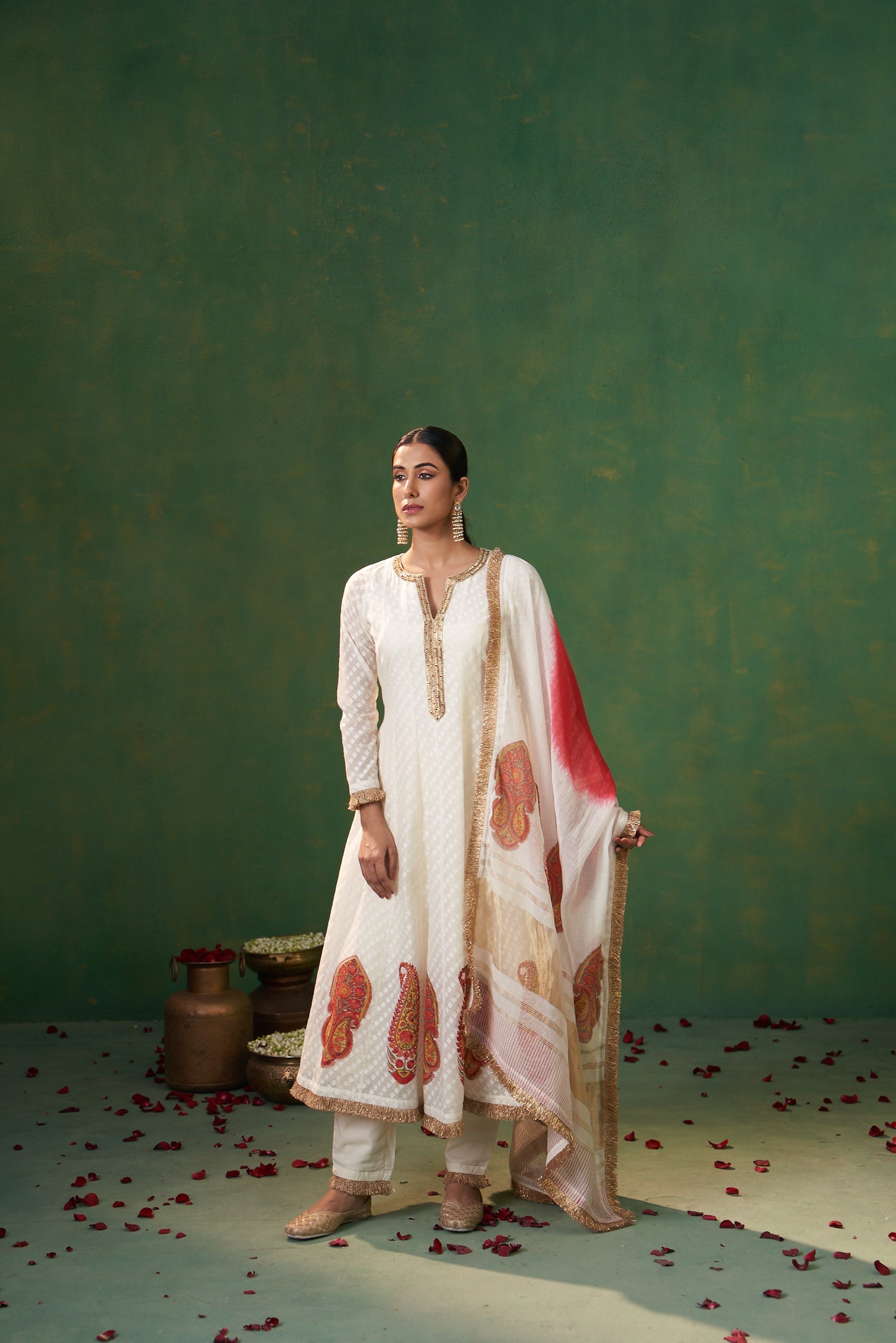 Off White Hand Emroidered Farah Anarkali Set