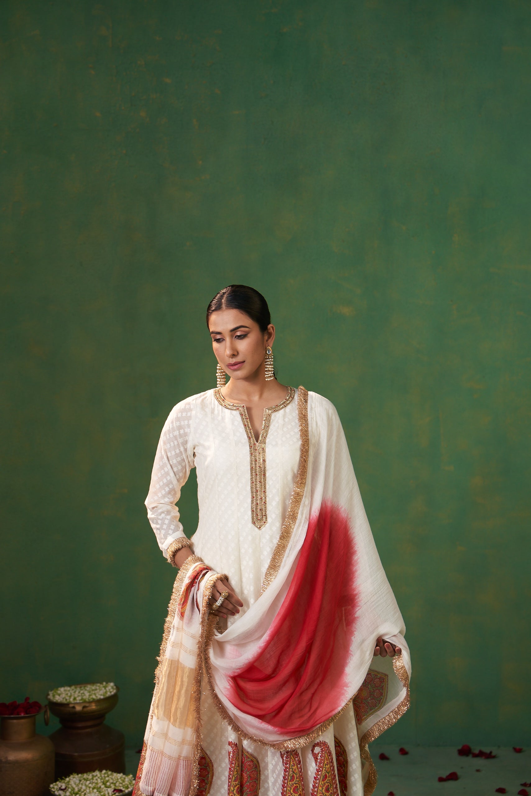Off White Hand Emroidered Farah Anarkali Set
