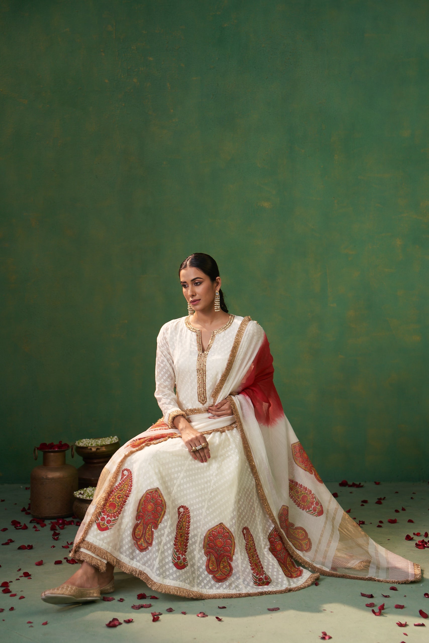 Off White Hand Emroidered Farah Anarkali Set