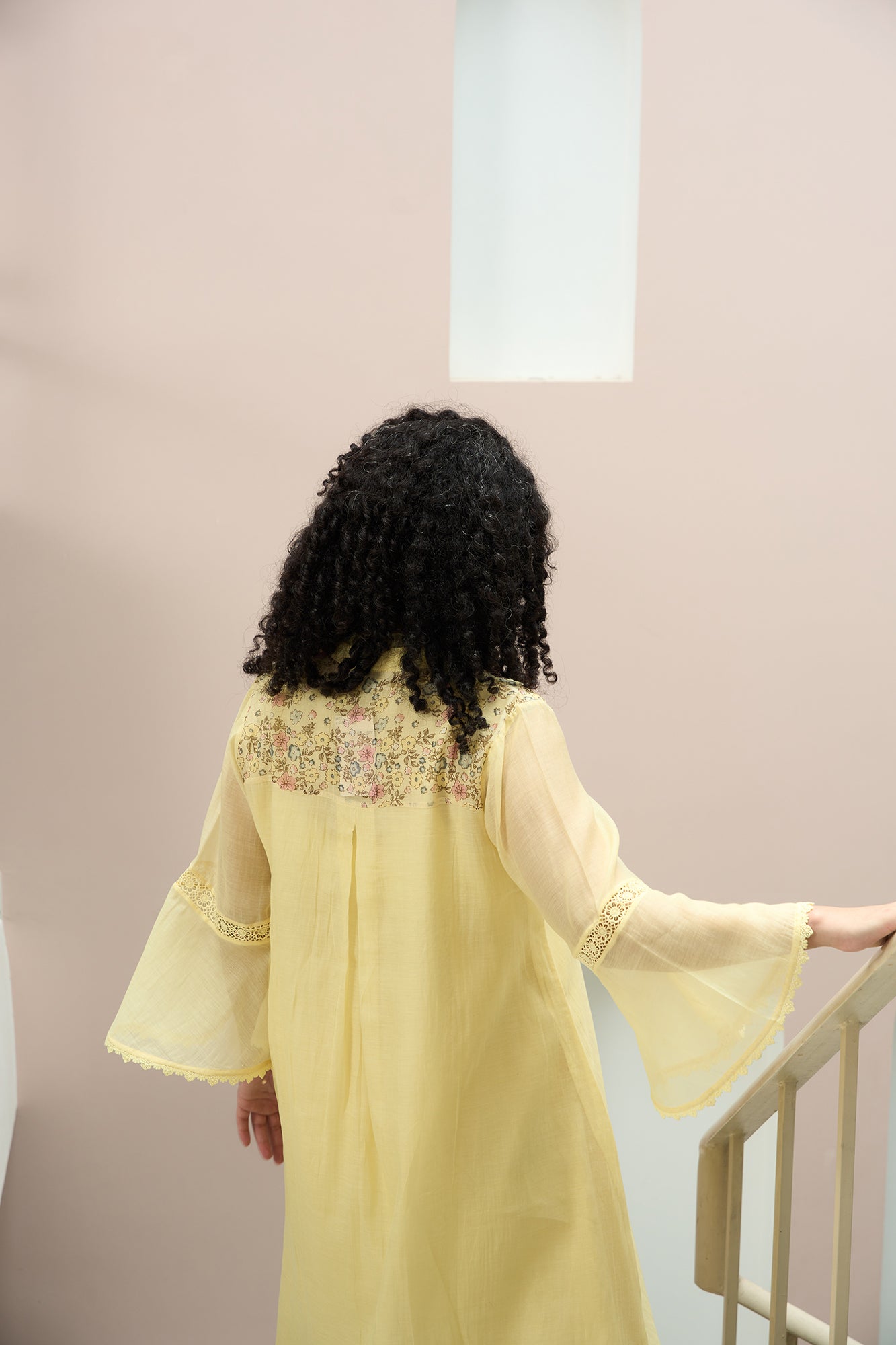 Lemon Yellow Pero Chanderi Floral Shoulder Yoke Kiki  Kurta Set