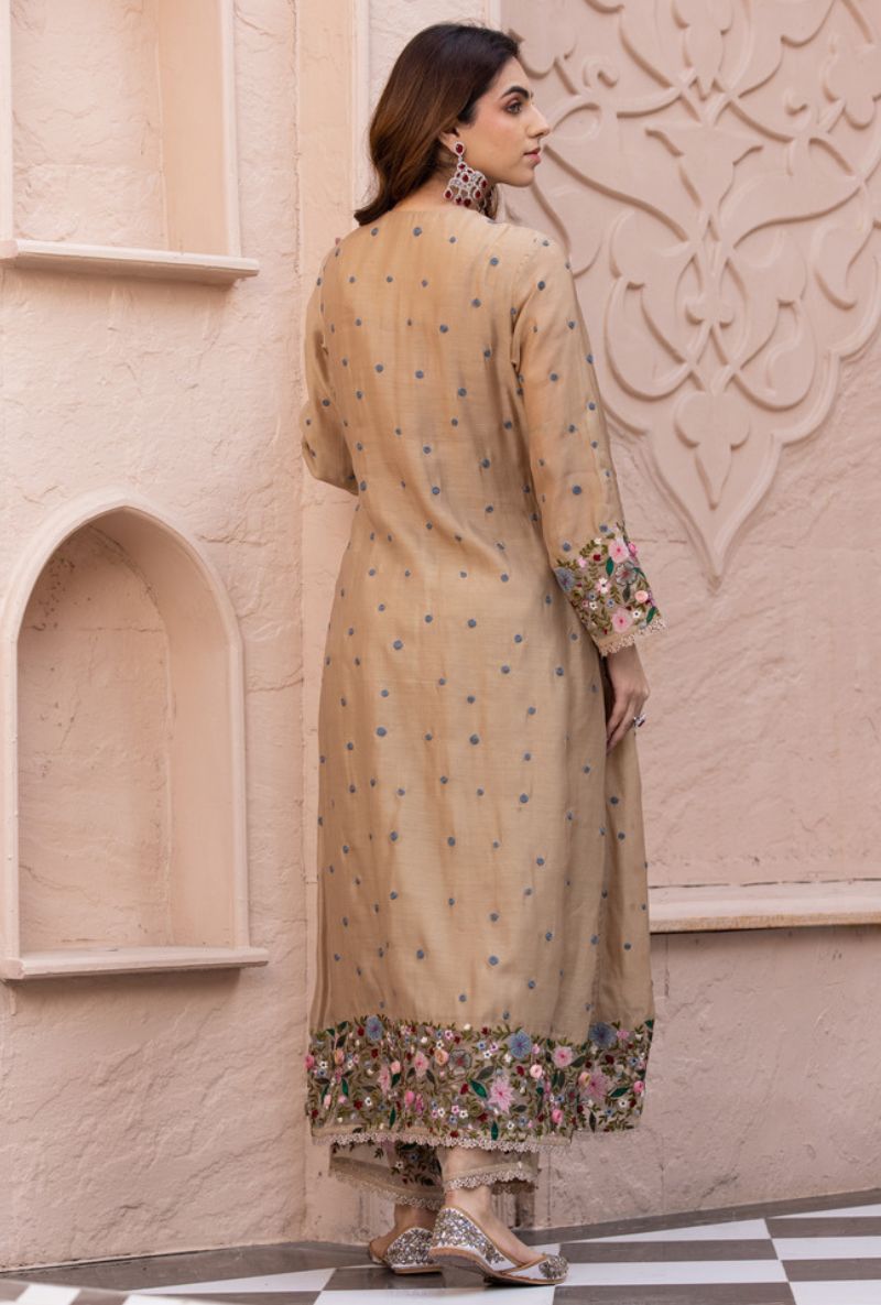 Beige Orchid Long Sahiba Kurta Set