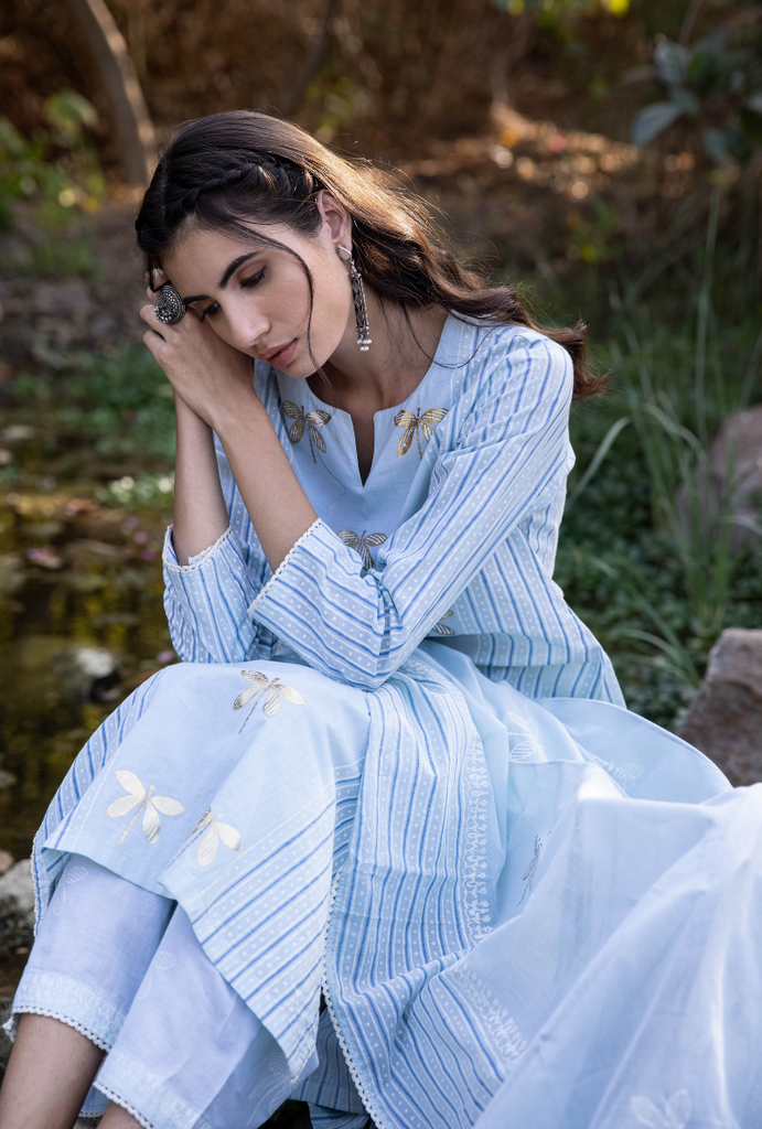 Blue/Ivory Titlie Straight Panel Kurta Set
