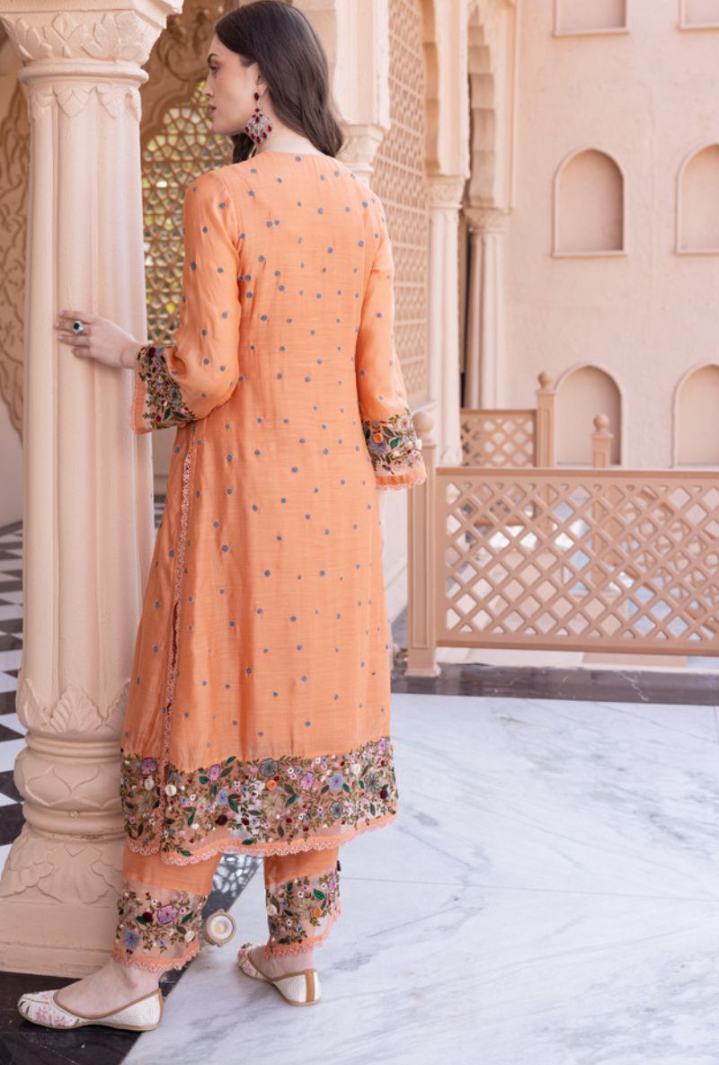 Peach Orchid Long Sahiba Kurta Set