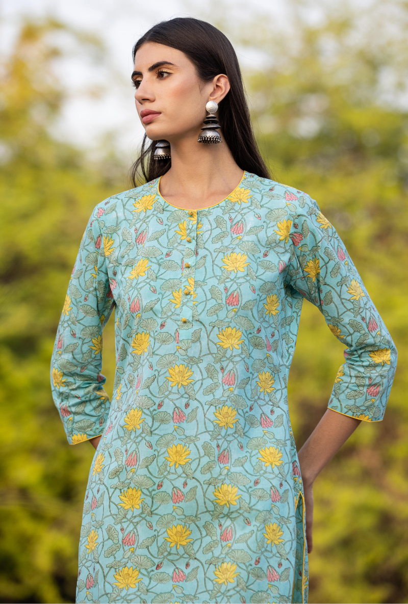 Aqua/Yellow Pankhuri Salwar Kurta Set