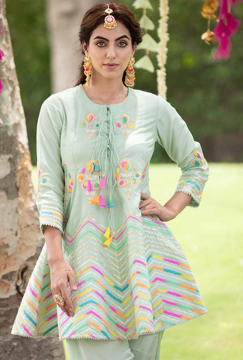 Aqua Chevron Pariza Dhoti Set