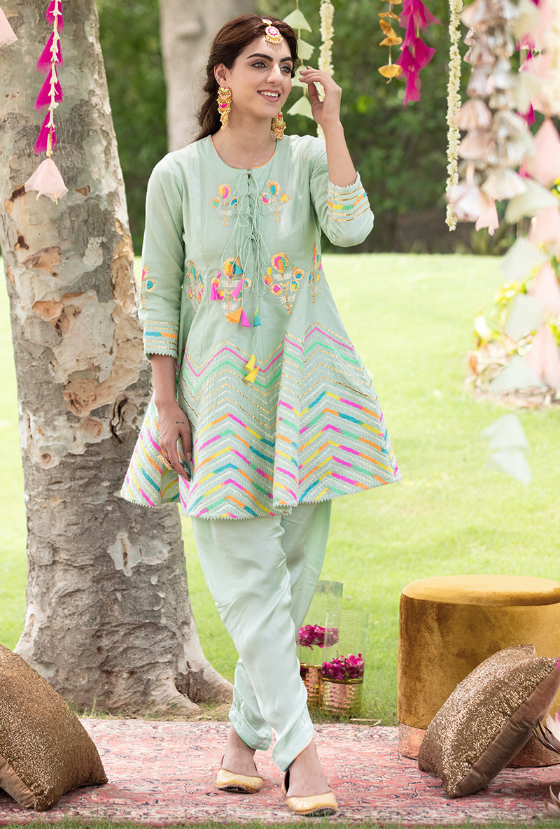 Aqua Chevron Pariza Dhoti Set