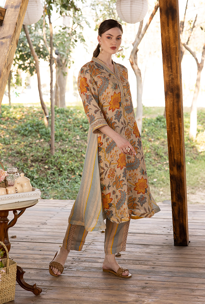 Beige Yellow Classic Lily Kurta Set