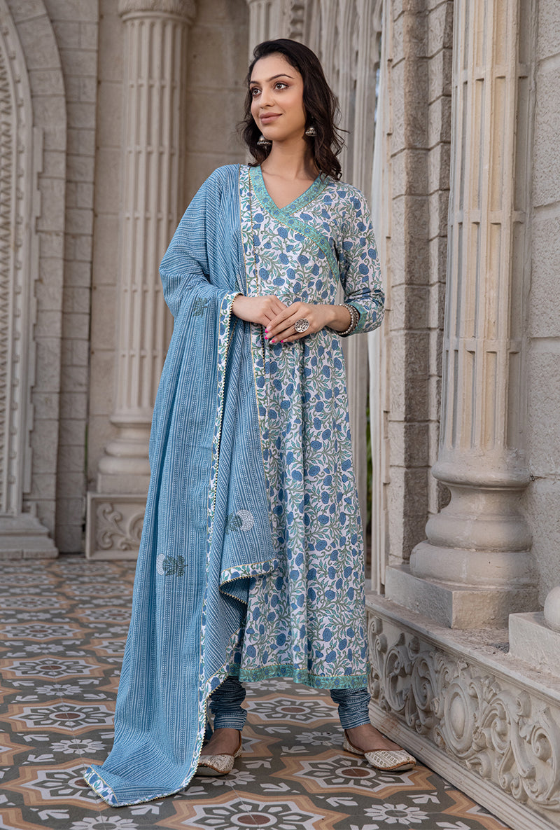 Blue Mayuri Angrakha Kurta Set