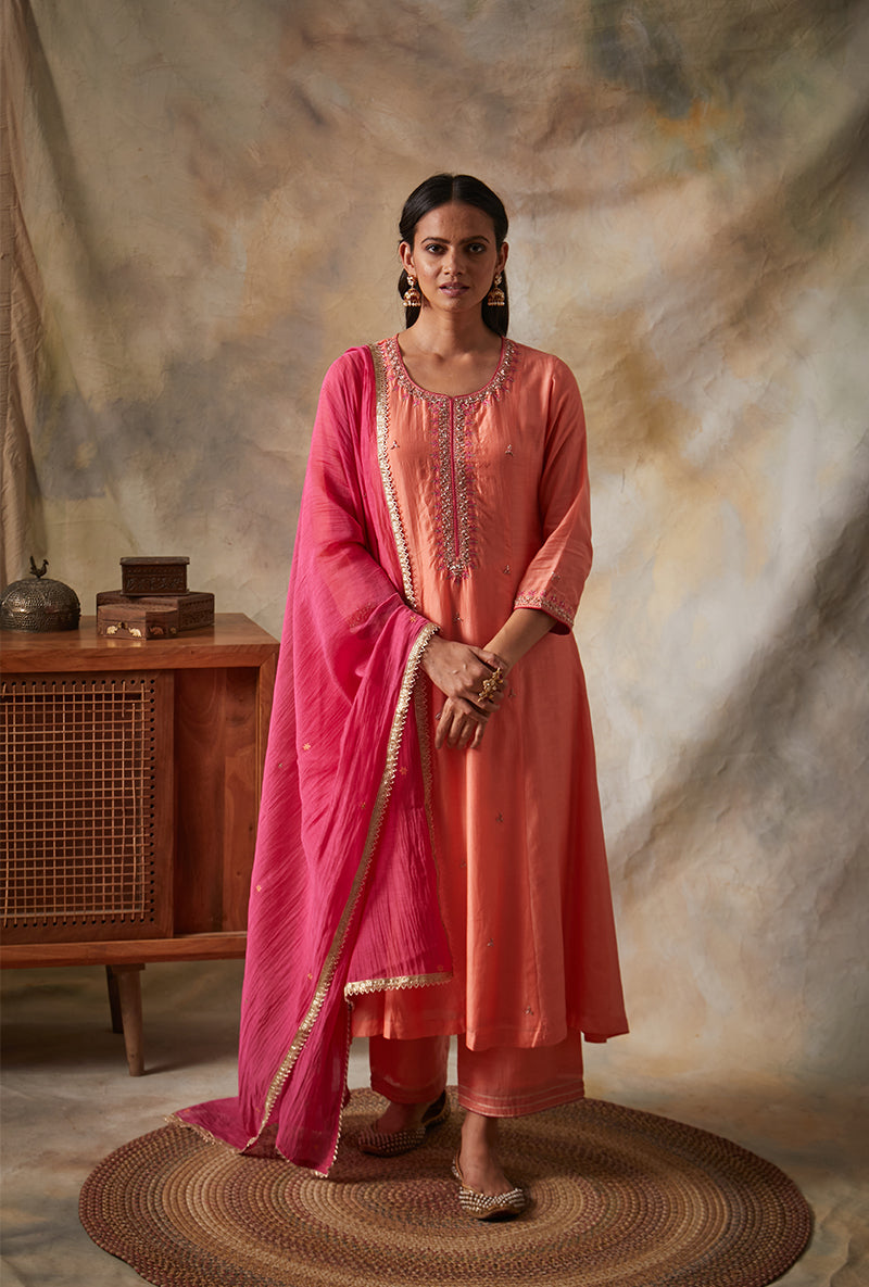 Coral A-line Mahi Kurta Set
