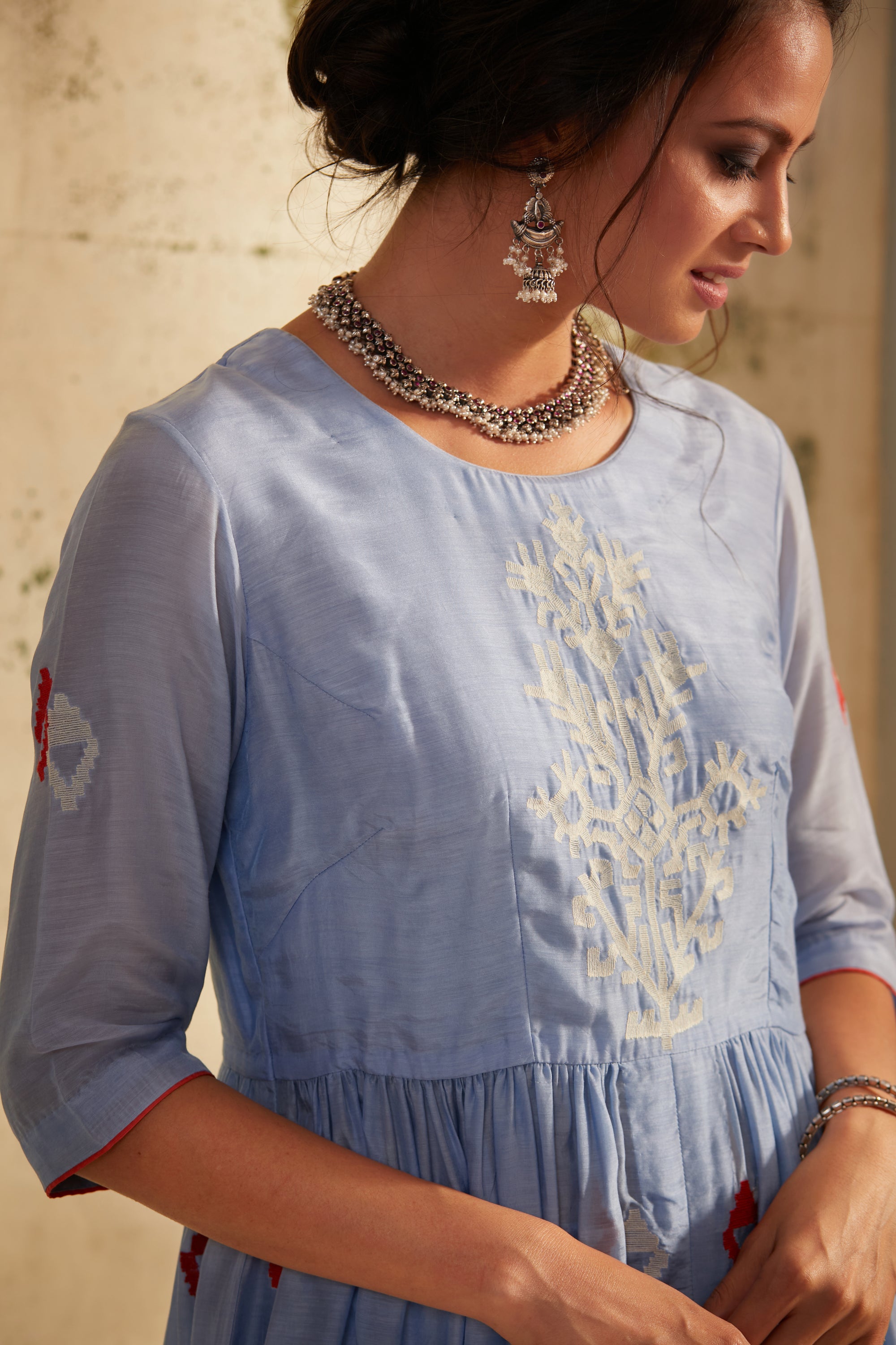 English Blue Front Slit Inaya Kurta Set