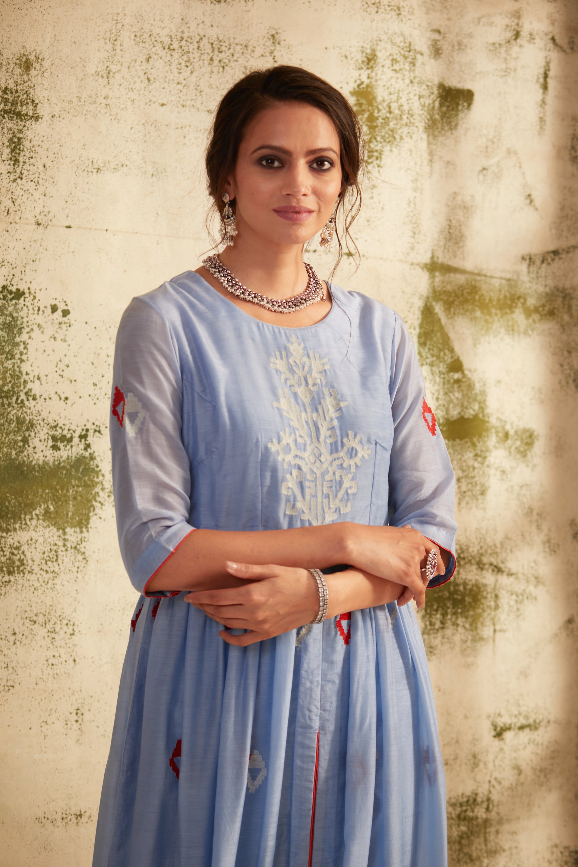English Blue Front Slit Inaya Kurta Set