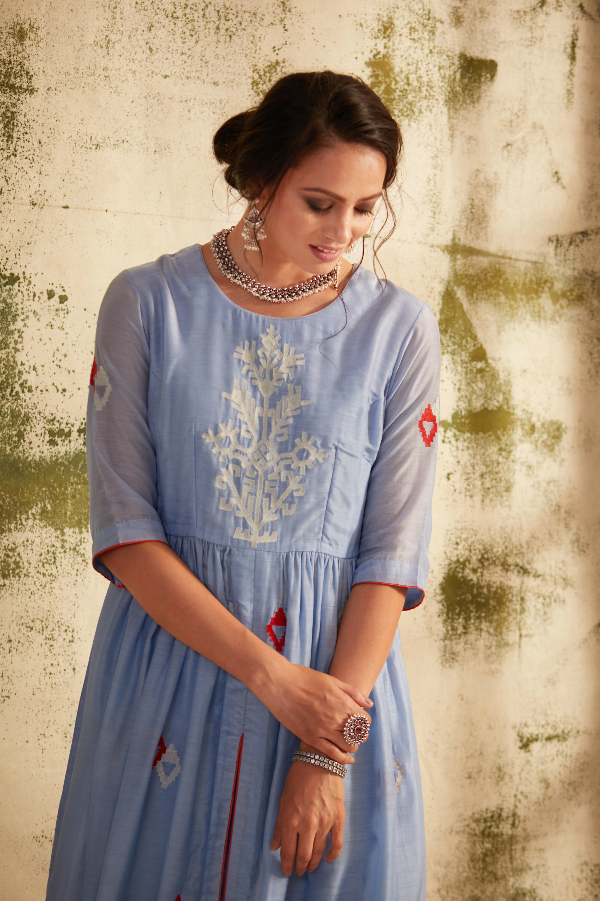 English Blue Front Slit Inaya Kurta Set