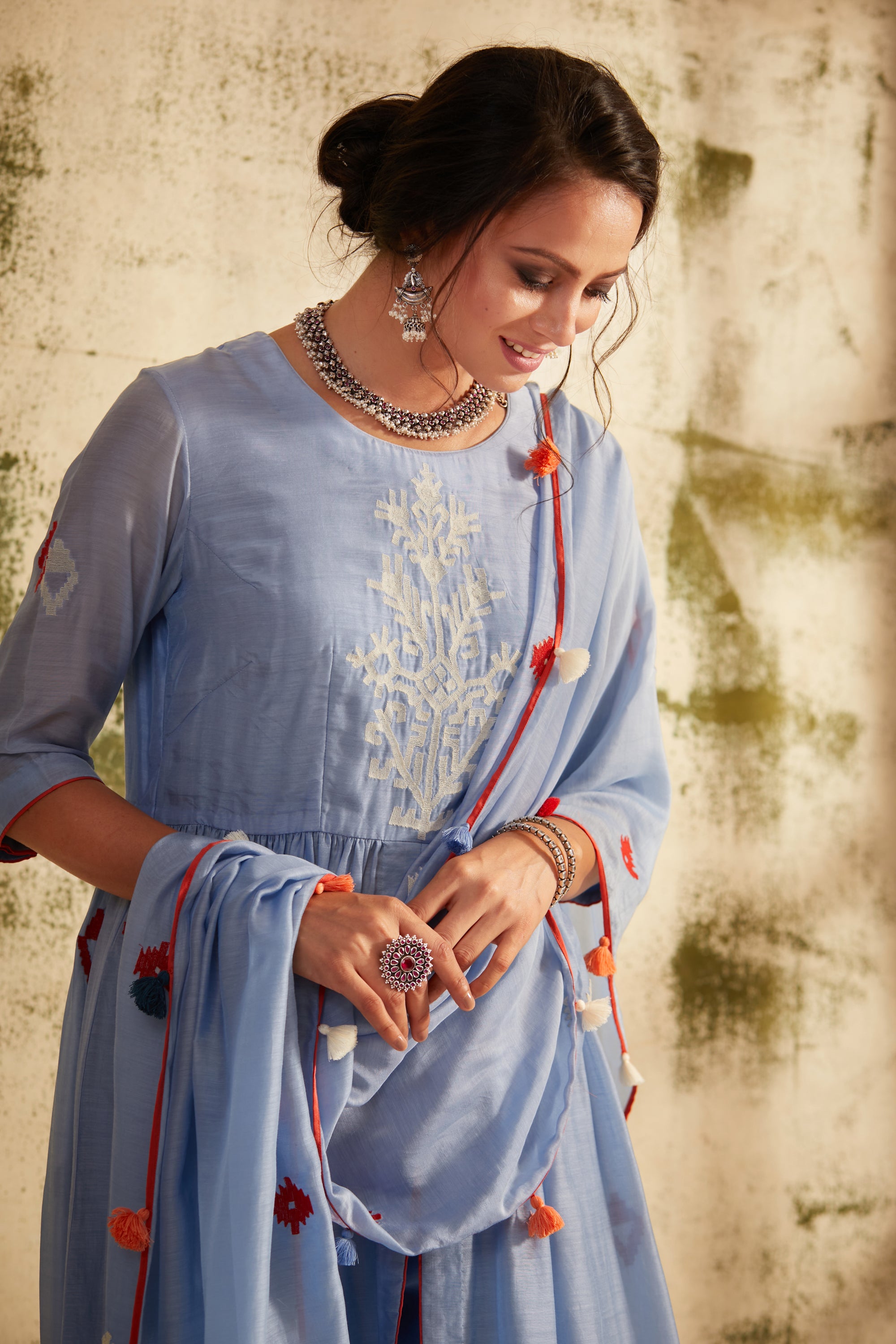 English Blue Front Slit Inaya Kurta Set