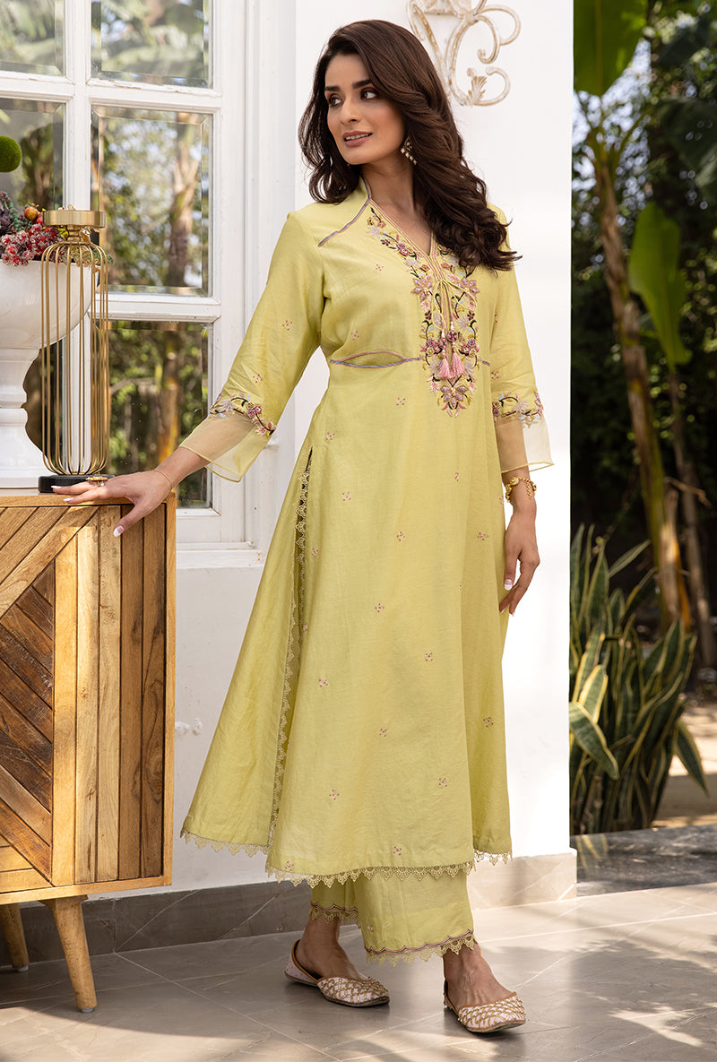 Green Floral Hoop Suhaani Kurta Set