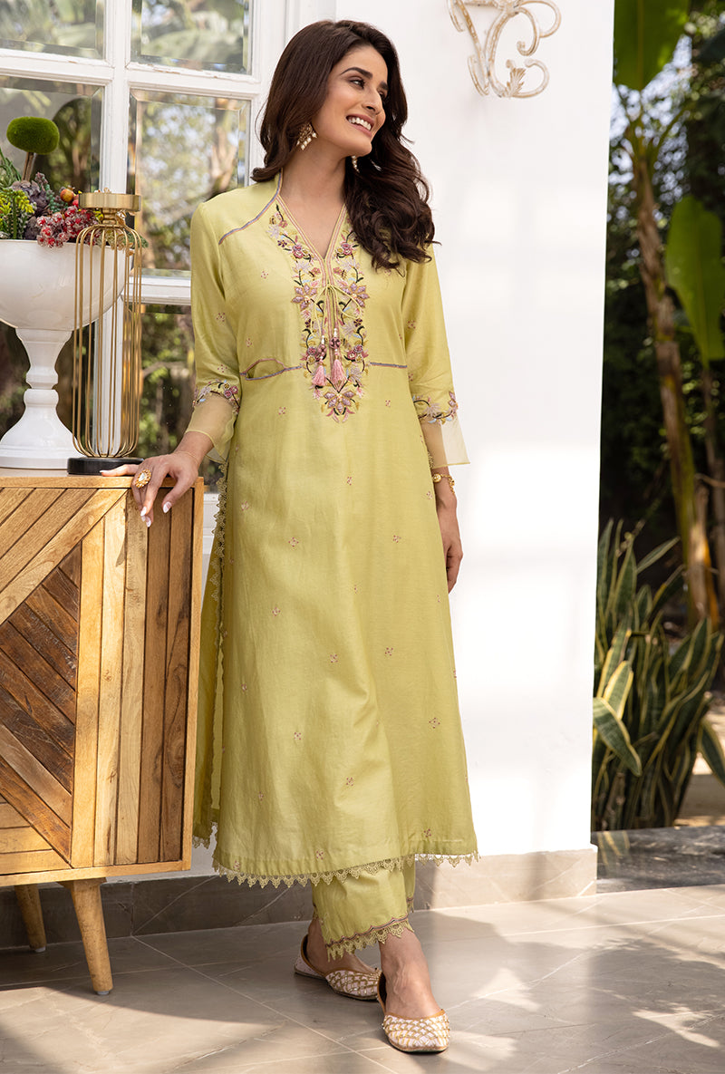 Green Floral Hoop Suhaani Kurta Set