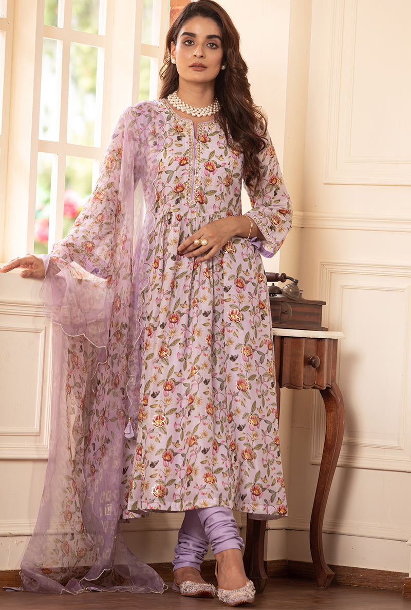 Lavender A-line Kiah Kurta Set