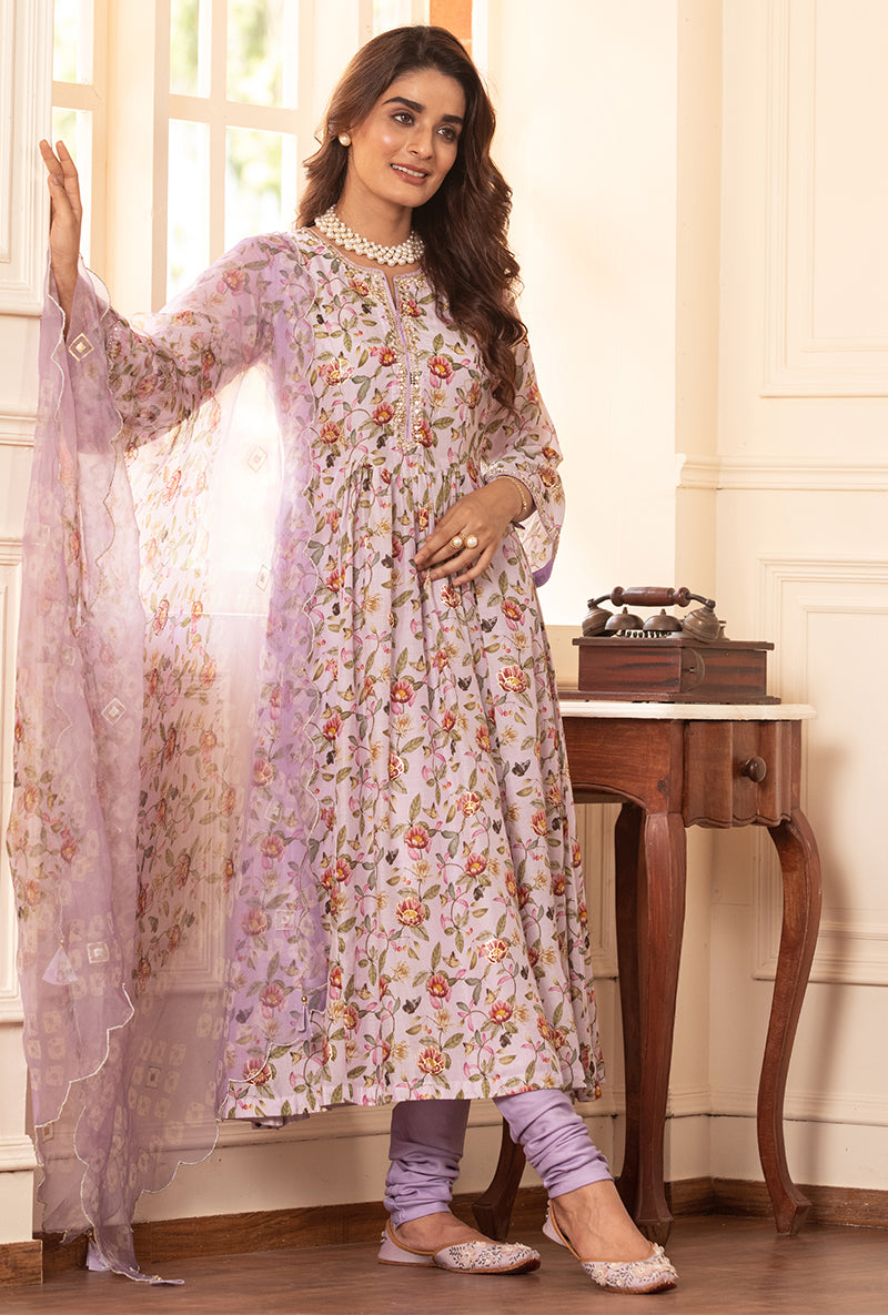 Lavender A-line Kiah Kurta Set