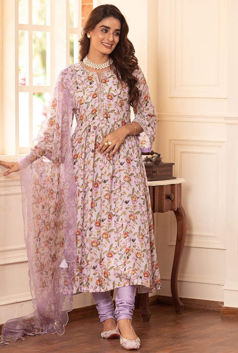 Lavender A-line Kiah Kurta Set