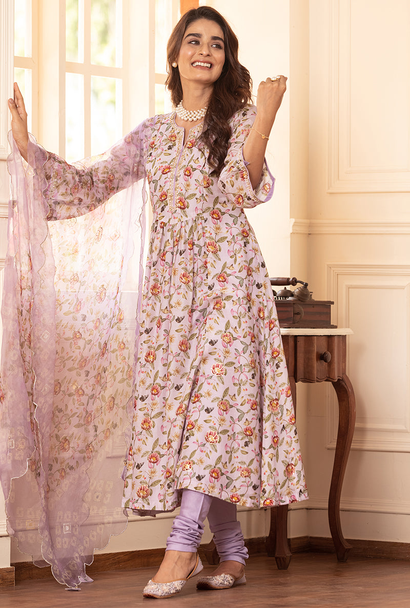 Lavender A-line Kiah Kurta Set