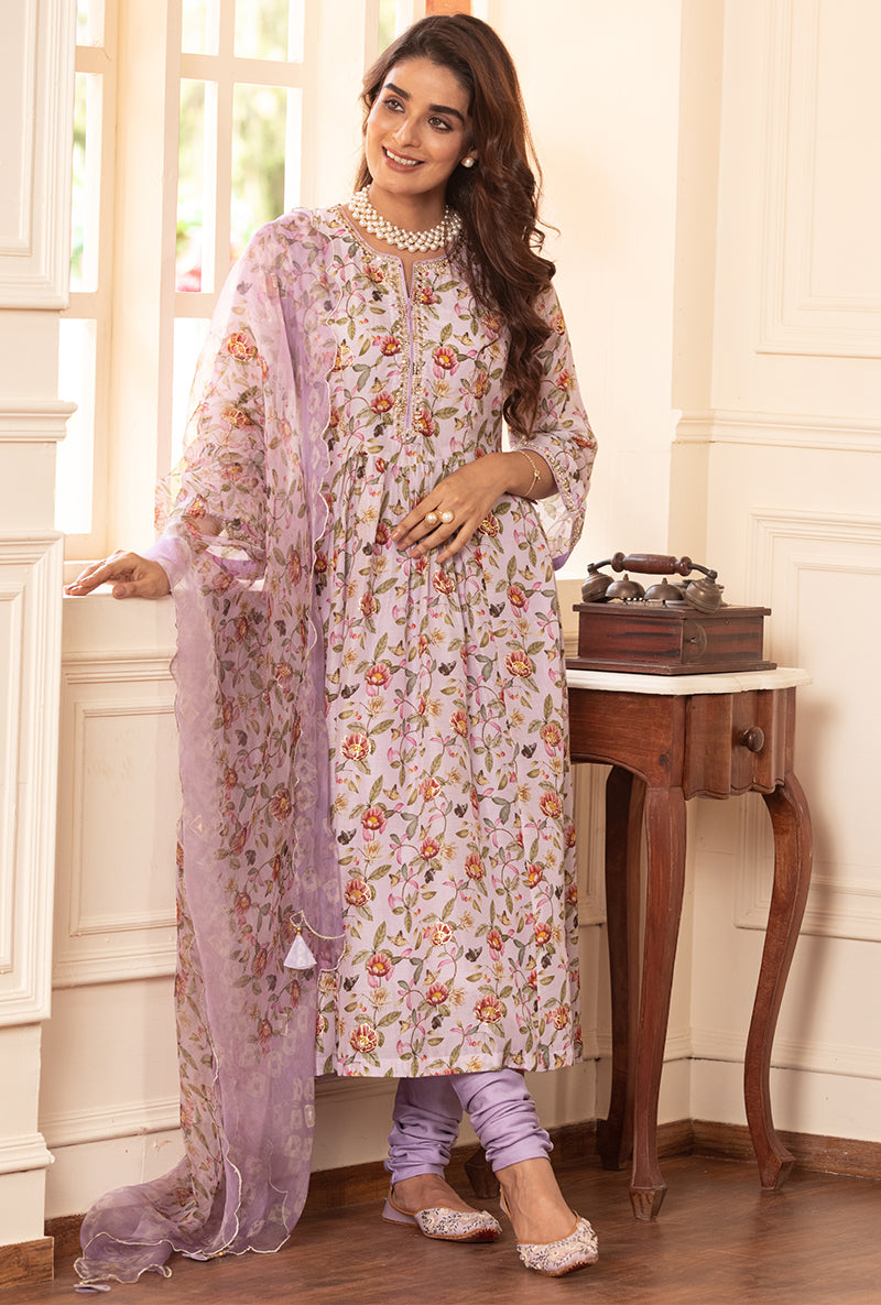 Lavender A-line Kiah Kurta Set