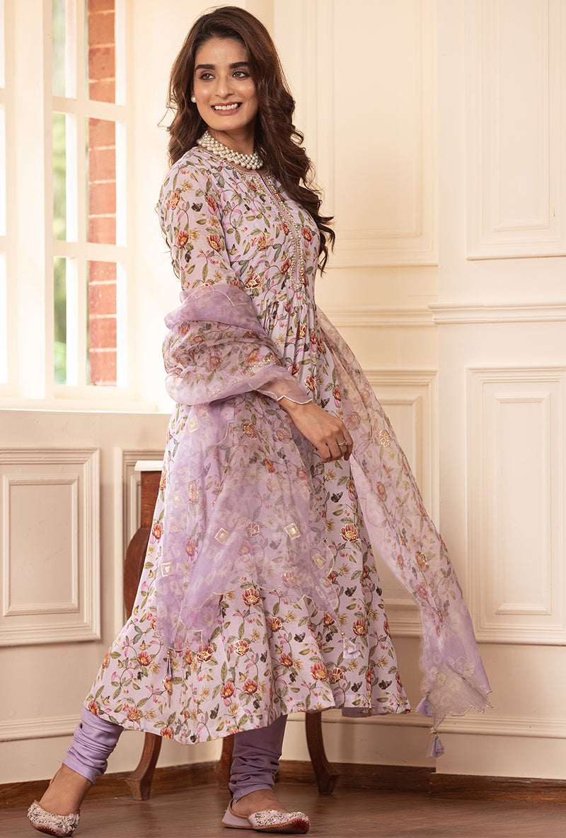 Lavender A-line Kiah Kurta Set