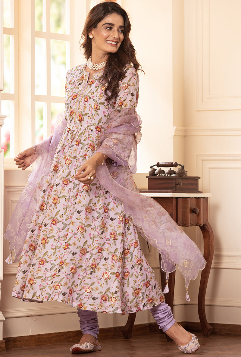 Lavender A-line Kiah Kurta Set