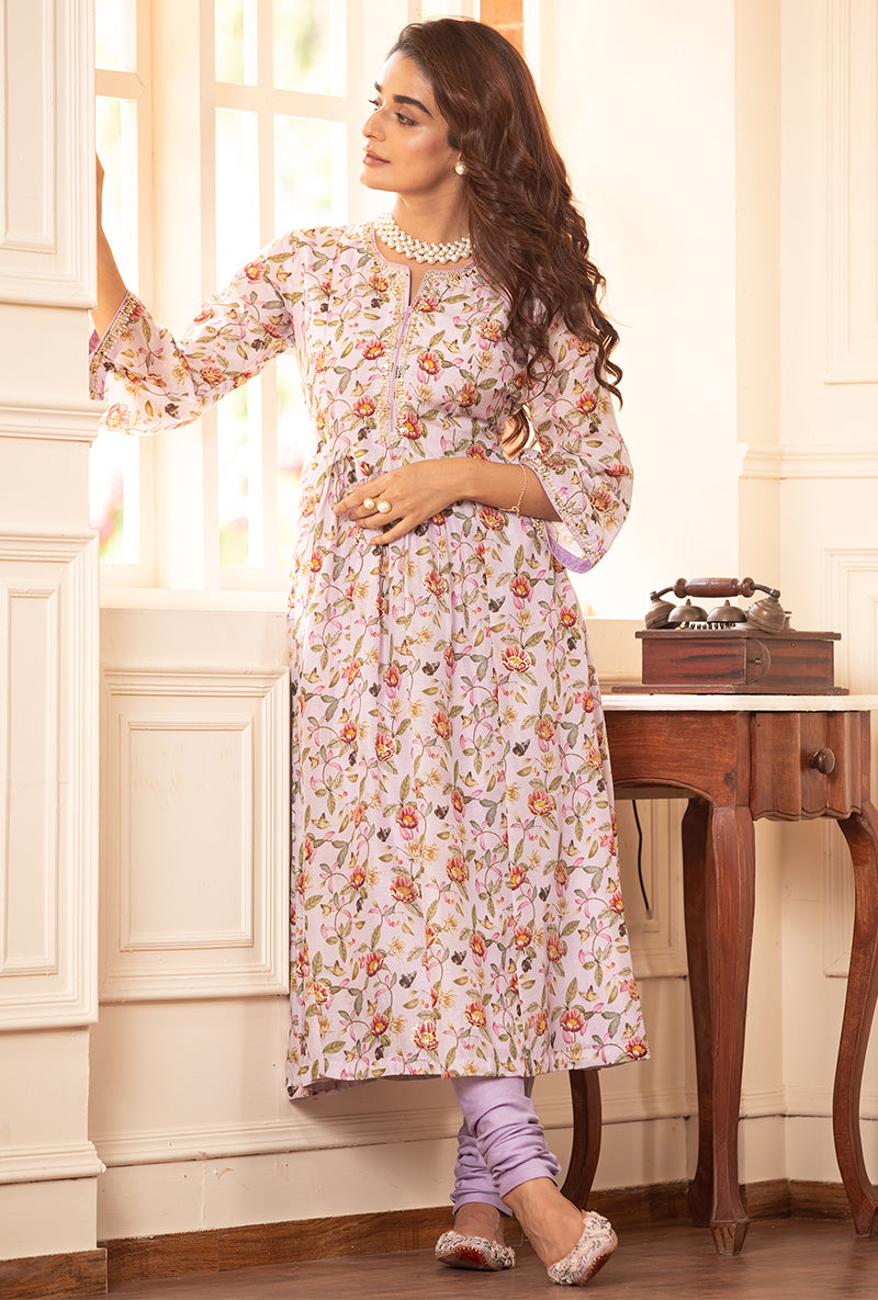 Lavender A-line Kiah Kurta Set