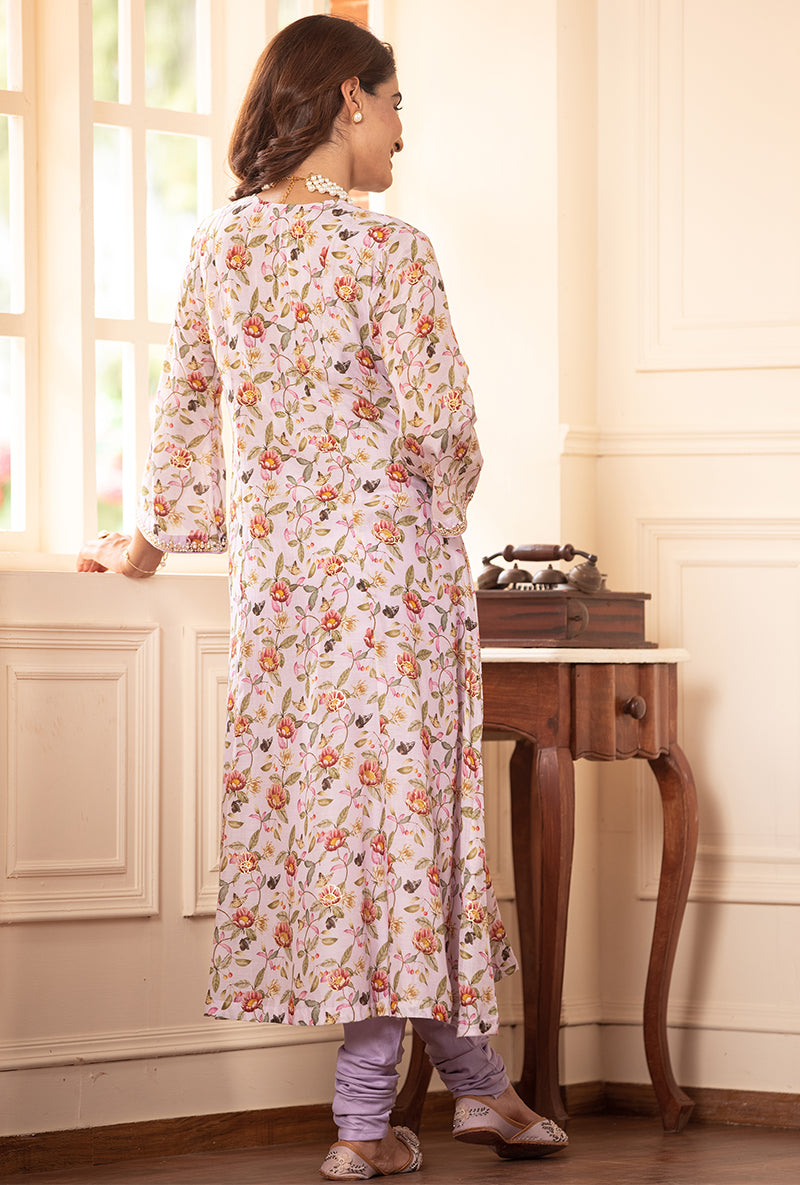 Lavender A-line Kiah Kurta Set