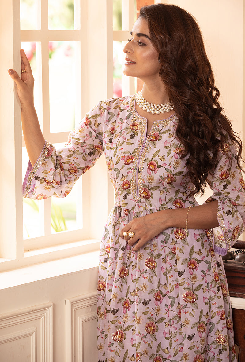Lavender A-line Kiah Kurta Set