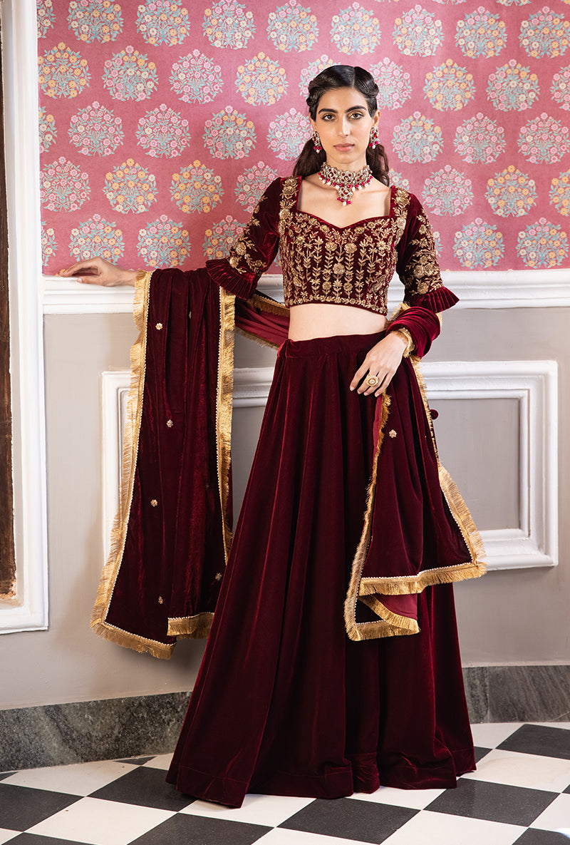 Maroon Velvet Aarzoo Lehenga