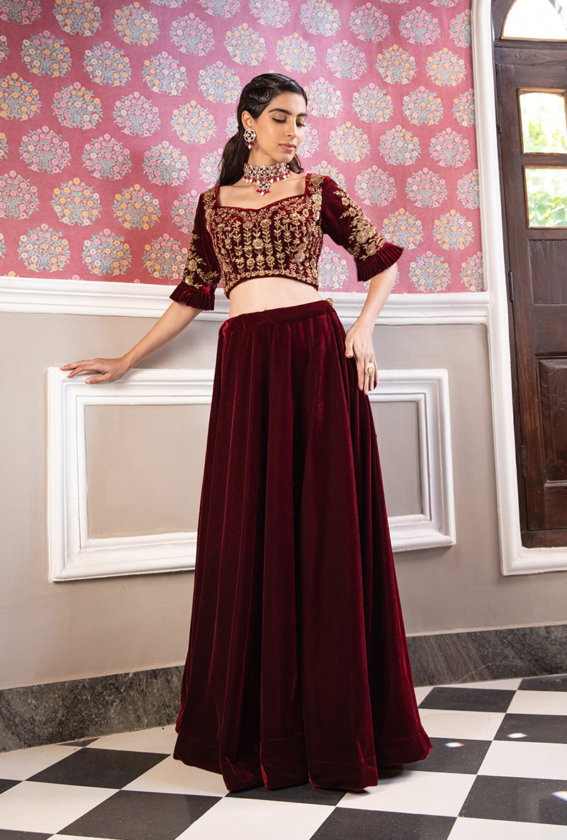 Maroon Velvet Aarzoo Lehenga