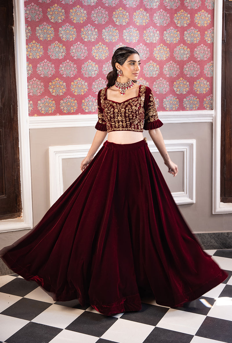 Maroon Velvet Aarzoo Lehenga