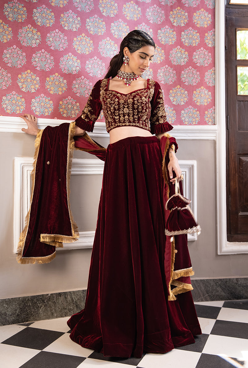 Maroon Velvet Aarzoo Lehenga