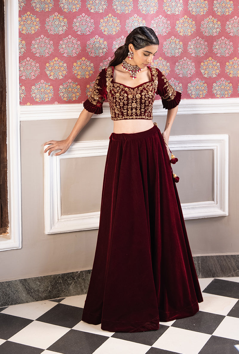 Maroon Velvet Aarzoo Lehenga