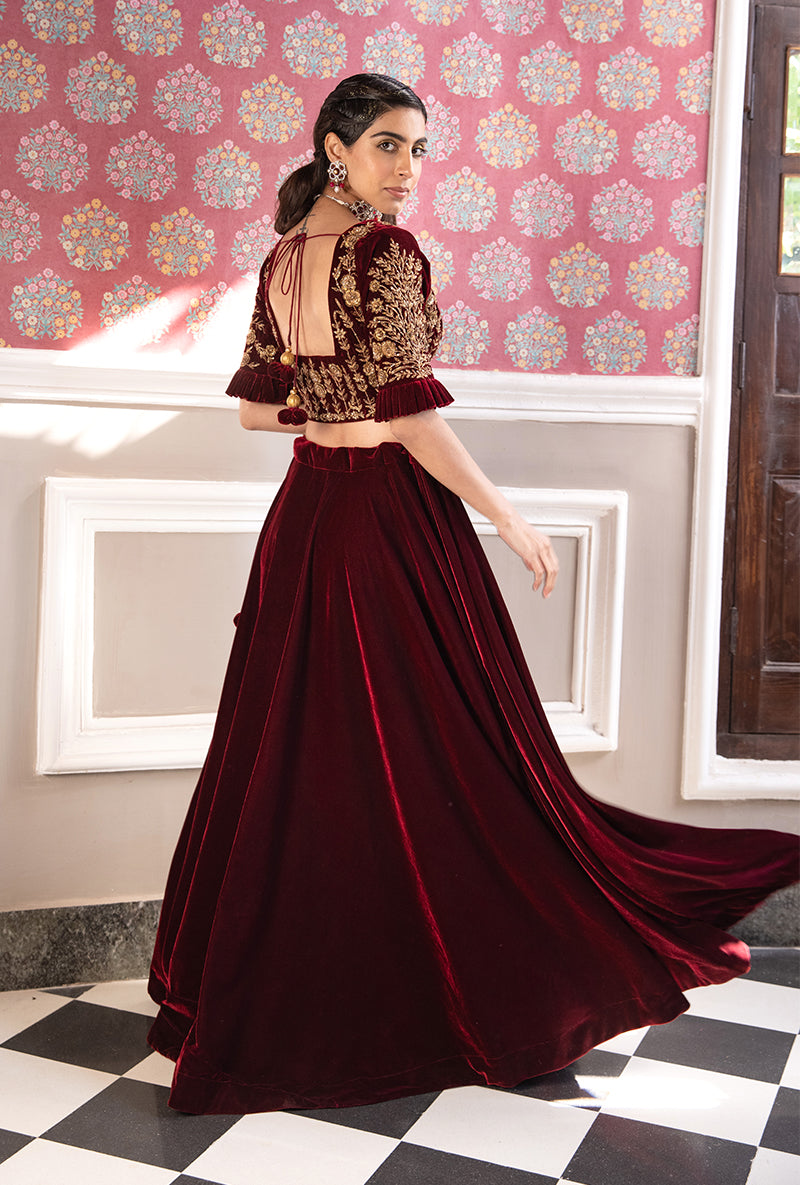 Maroon Velvet Aarzoo Lehenga