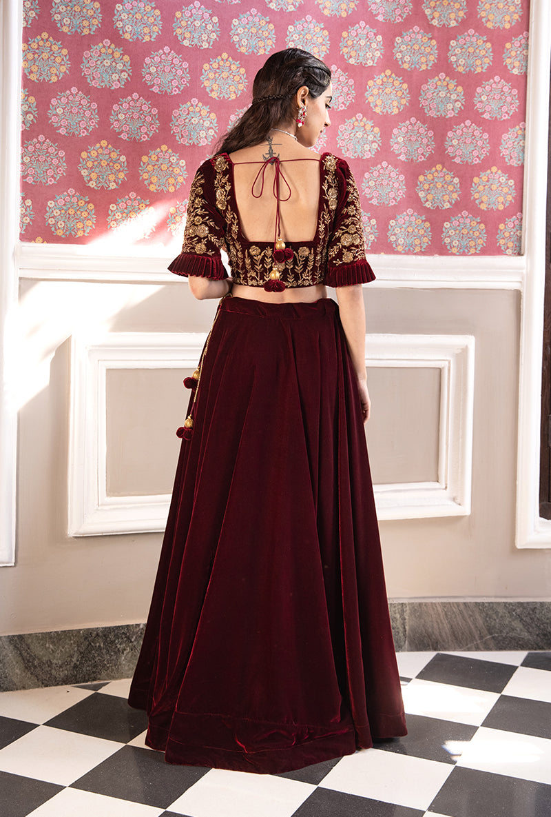 Maroon Velvet Aarzoo Lehenga