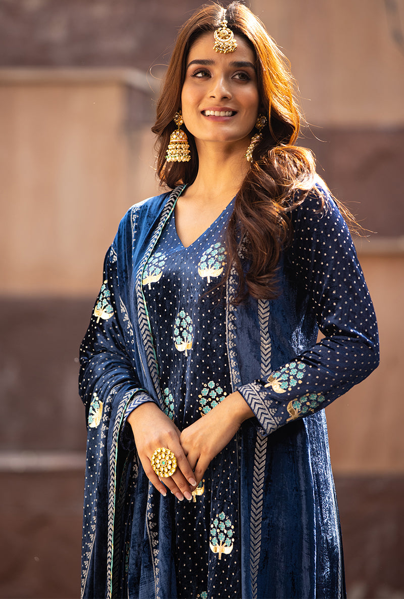 Navy Block A-line Anarkali Ruhaani Kurta Set