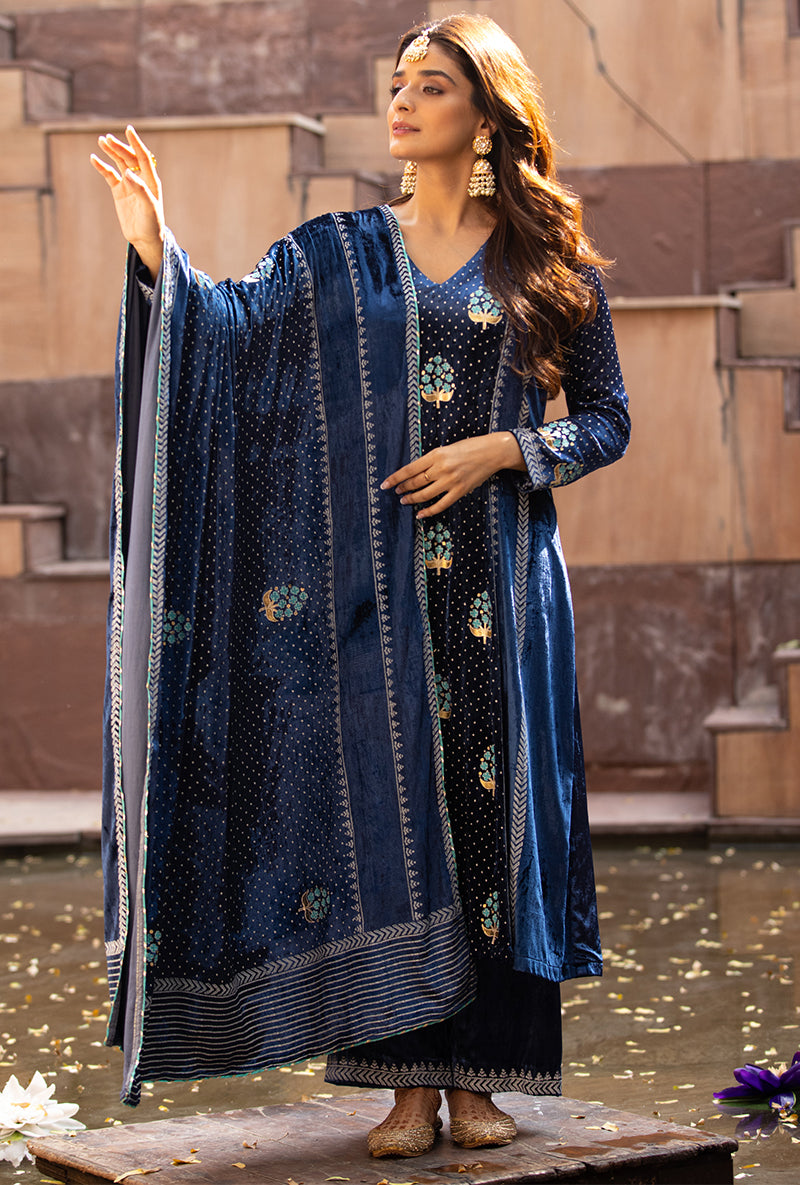 Navy Block A-line Anarkali Ruhaani Kurta Set