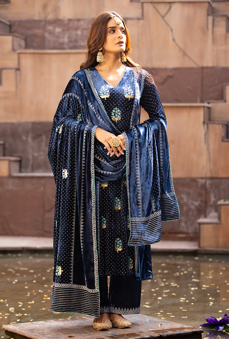 Navy Block A-line Anarkali Ruhaani Kurta Set