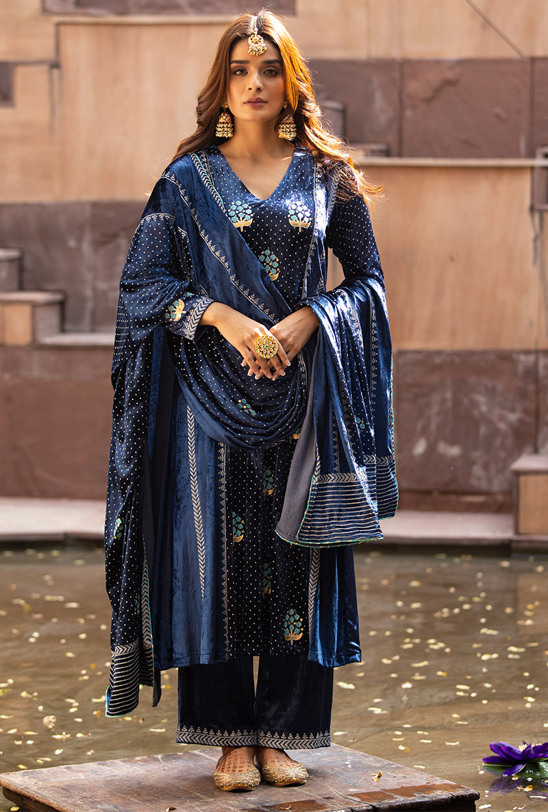 Navy Block A-line Anarkali Ruhaani Kurta Set