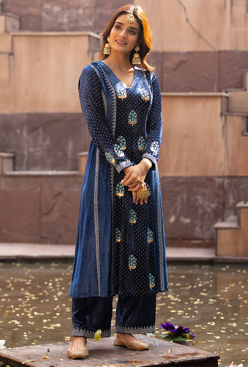 Navy Block A-line Anarkali Ruhaani Kurta Set