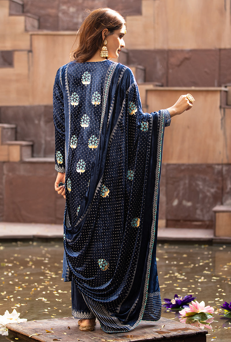 Navy Block A-line Anarkali Ruhaani Kurta Set