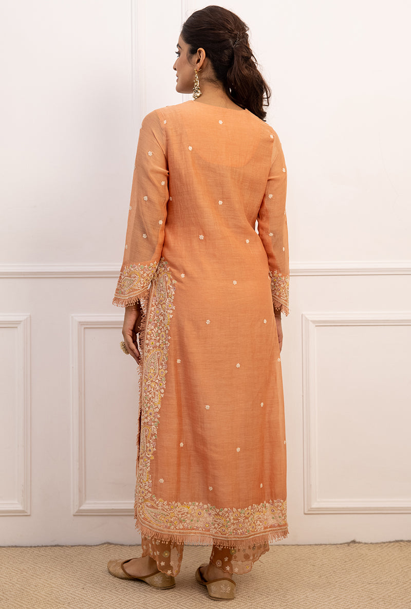 Peach Dori Paisley Long Kurta Set