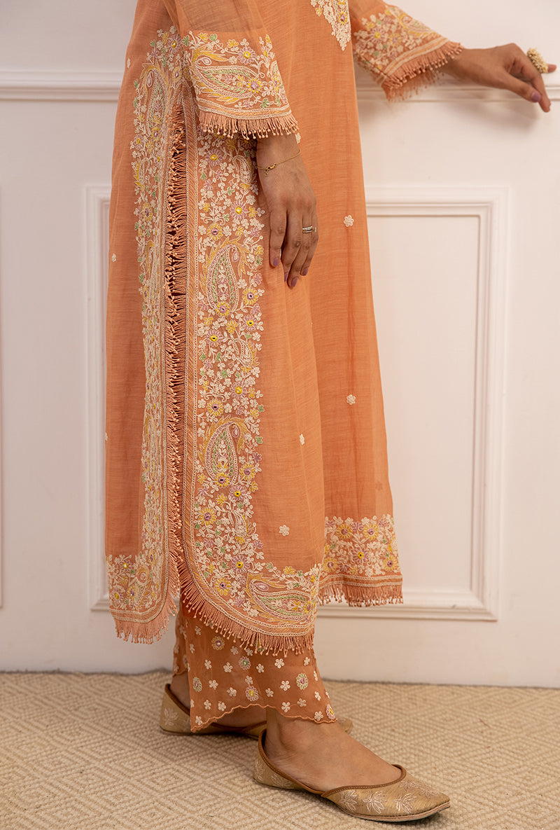 Peach Dori Paisley Long Kurta Set