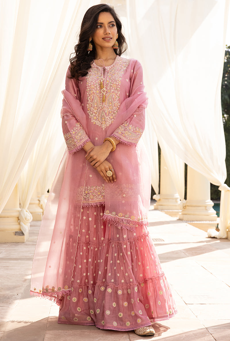 Pink Dori Paisley Aafreen Gharara Set